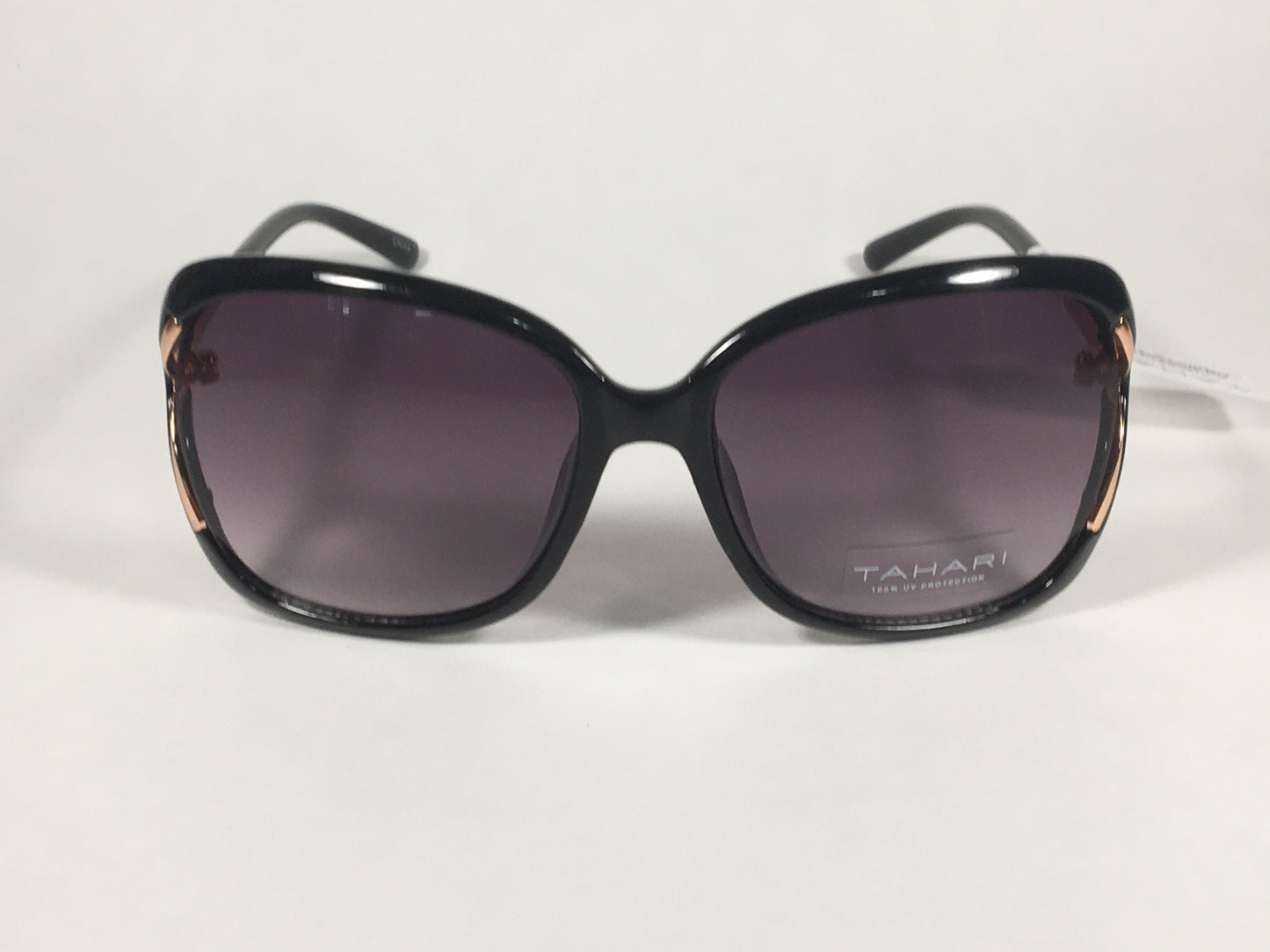 Tahari Vented Butterfly Sunglasses Black Gloss Rose Gold Frame Smoke Gray Gradient Lens TH776 OX - Sunglasses