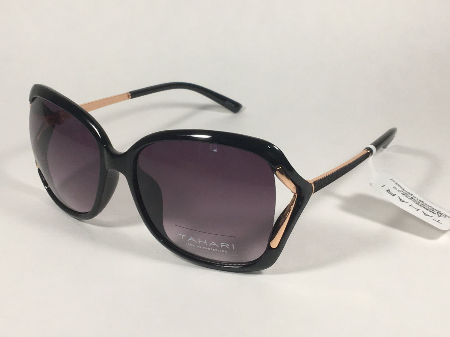 Tahari Vented Butterfly Sunglasses Black Gloss Rose Gold Frame Smoke Gray Gradient Lens TH776 OX - Sunglasses