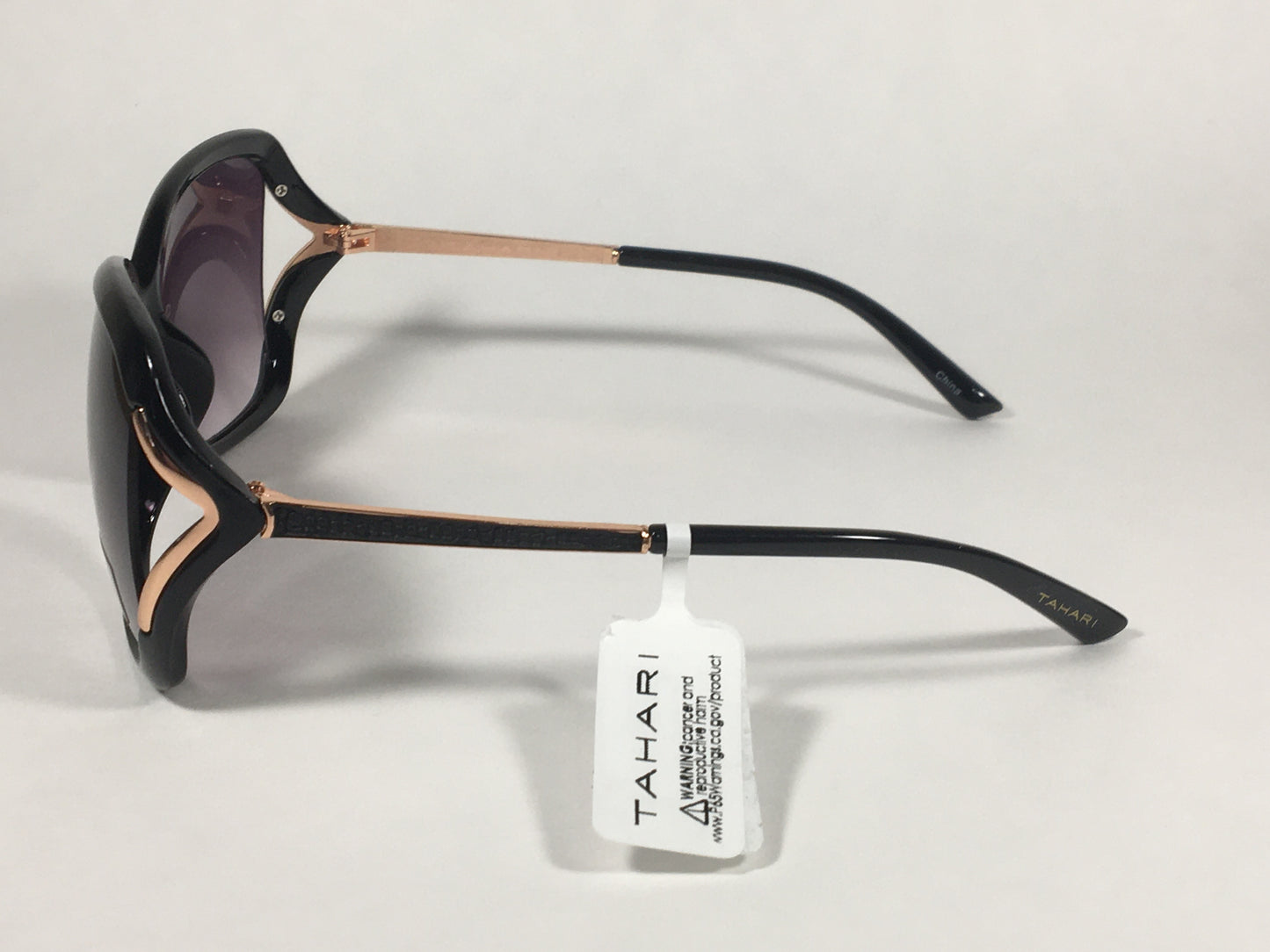 Tahari Vented Butterfly Sunglasses Black Gloss Rose Gold Frame Smoke Gray Gradient Lens TH776 OX - Sunglasses