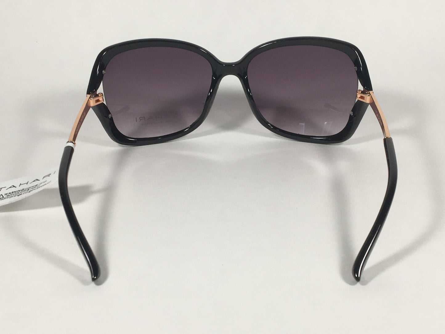 Tahari Vented Butterfly Sunglasses Black Gloss Rose Gold Frame Smoke Gray Gradient Lens TH776 OX - Sunglasses