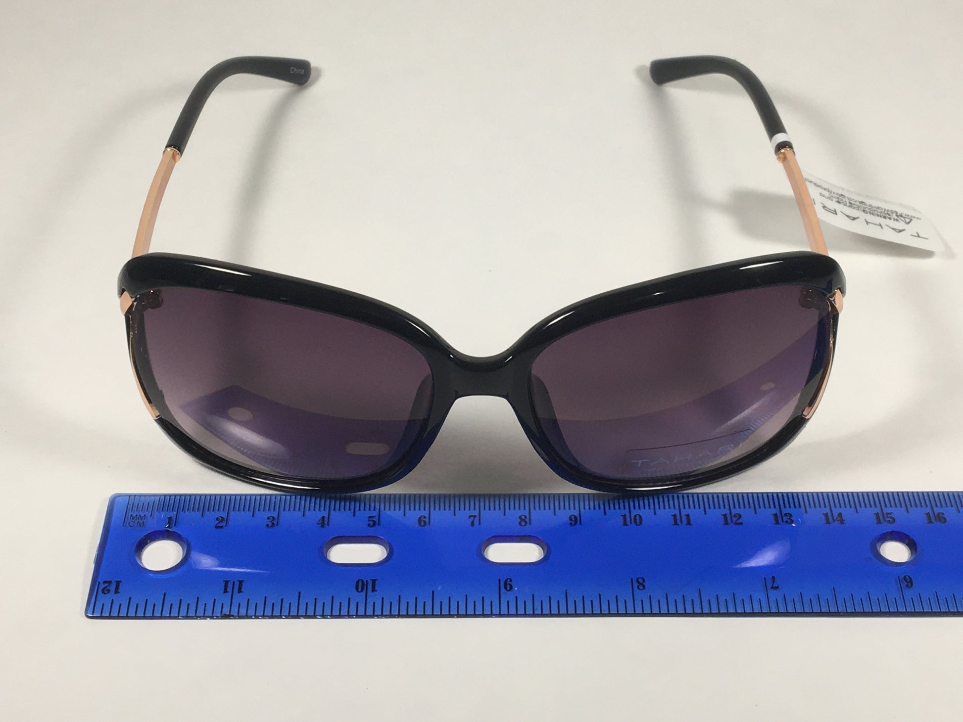 Tahari Vented Butterfly Sunglasses Black Gloss Rose Gold Frame Smoke Gray Gradient Lens TH776 OX - Sunglasses