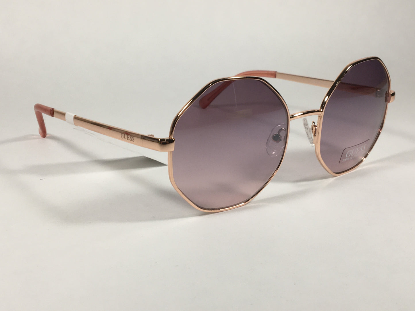 Guess Polygon Geometric Sunglasses Rose Gold Frame Pink Purple Gradient Lens GF0319 28F - Sunglasses