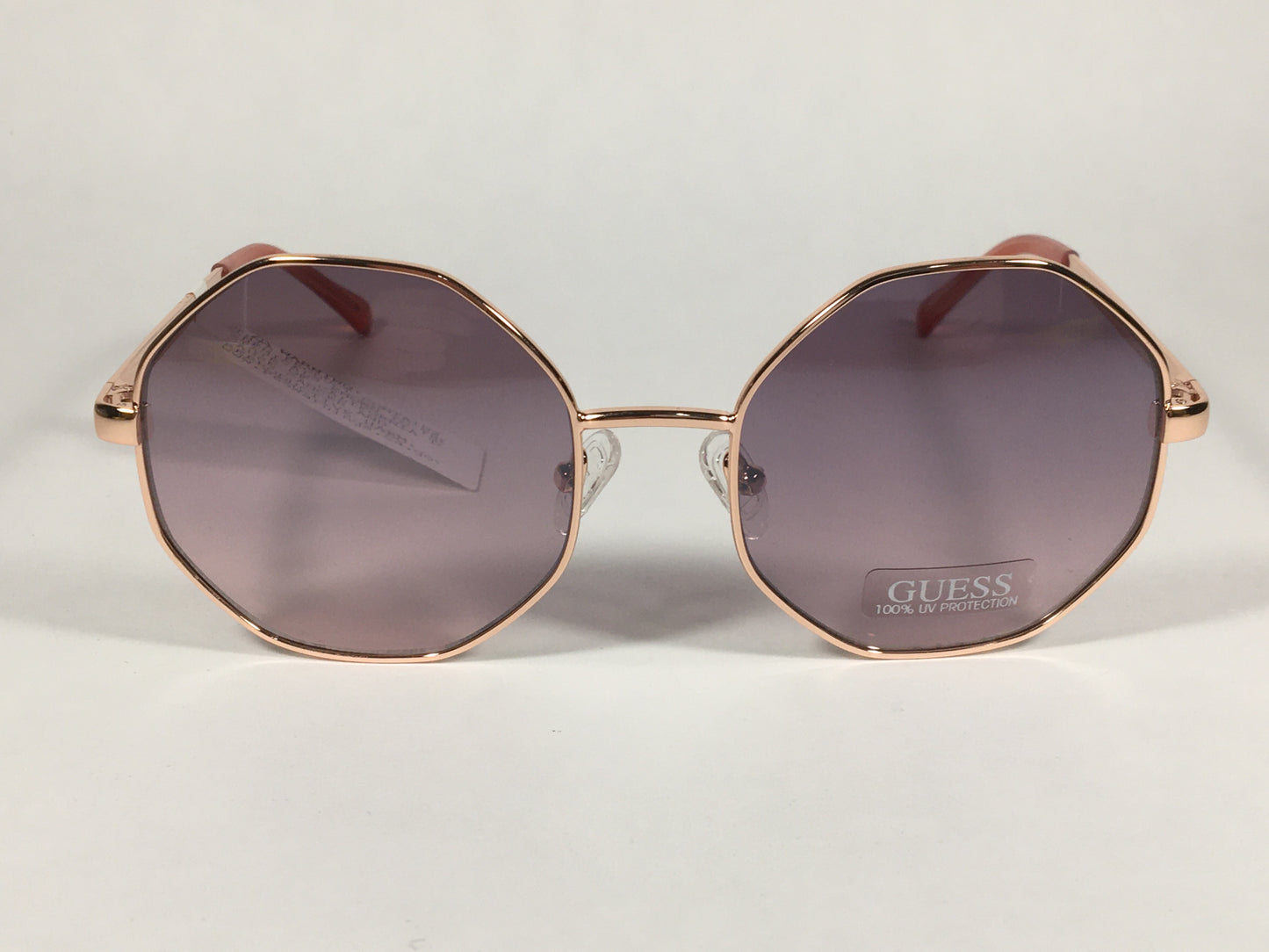 Guess Polygon Geometric Sunglasses Rose Gold Frame Pink Purple Gradient Lens GF0319 28F - Sunglasses