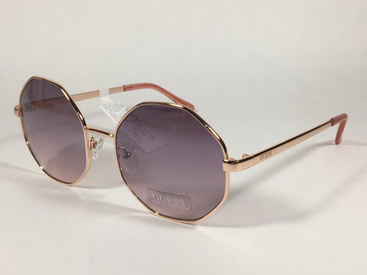 Guess Polygon Geometric Sunglasses Rose Gold Frame Pink Purple Gradient Lens GF0319 28F - Sunglasses