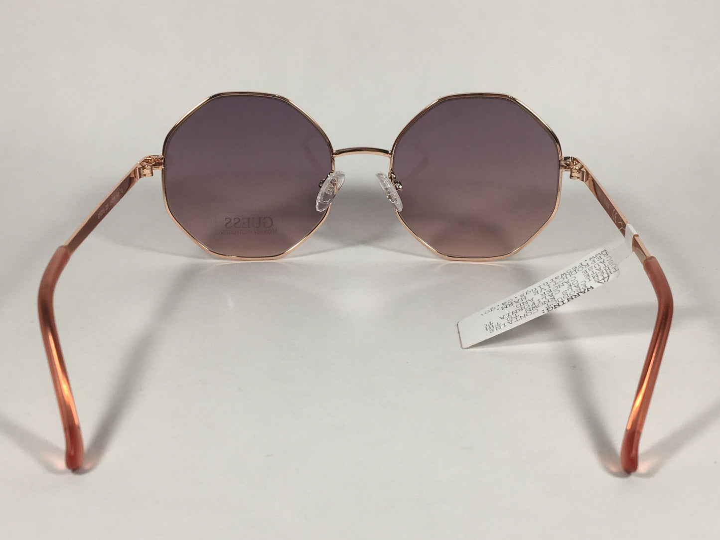 Guess Polygon Geometric Sunglasses Rose Gold Frame Pink Purple Gradient Lens GF0319 28F - Sunglasses