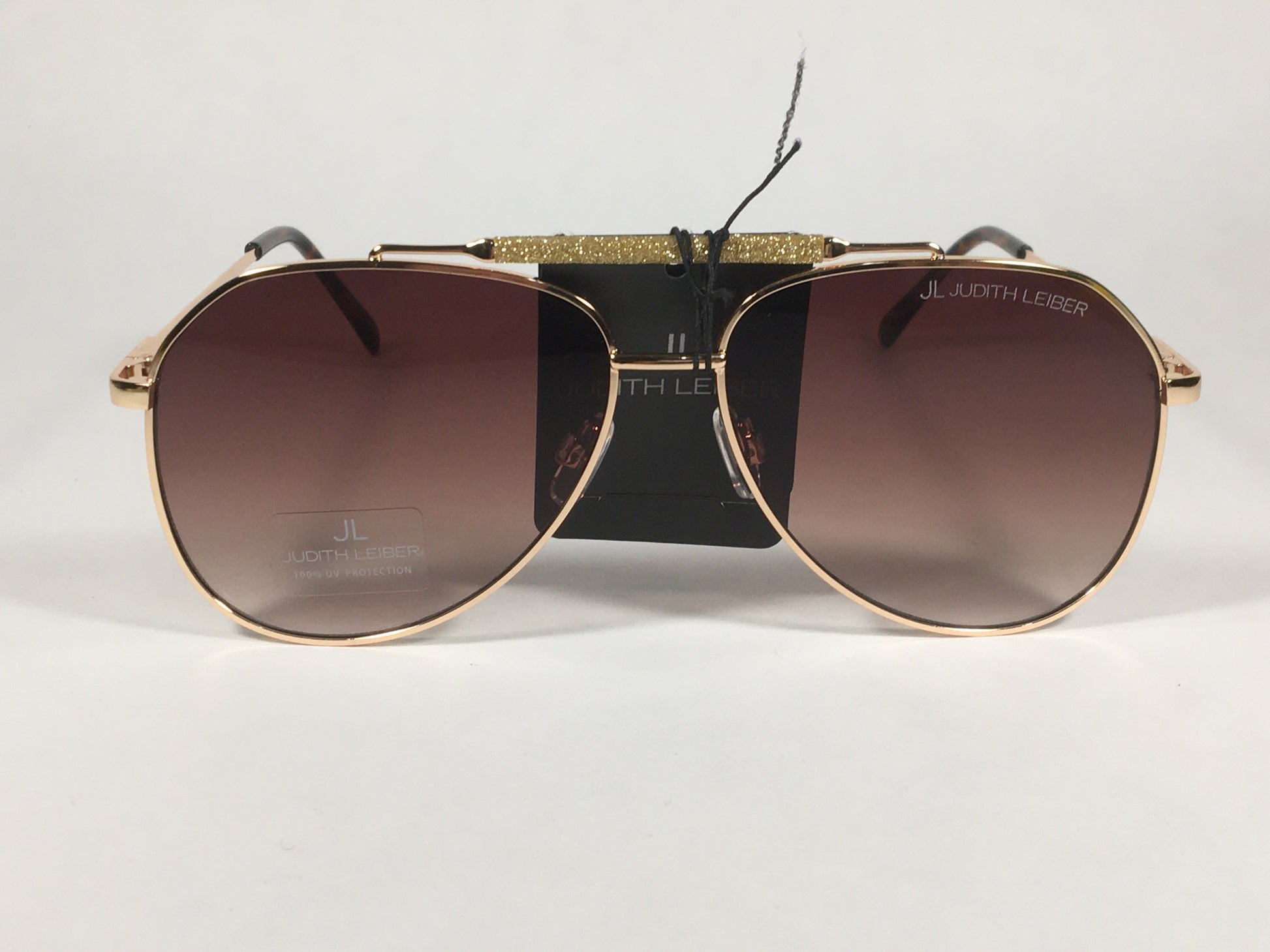 JL By Judith Leiber Lotus Aviator Sunglasses Gold Brown Frame Gold Bar Brown Gradient Lens - Sunglasses