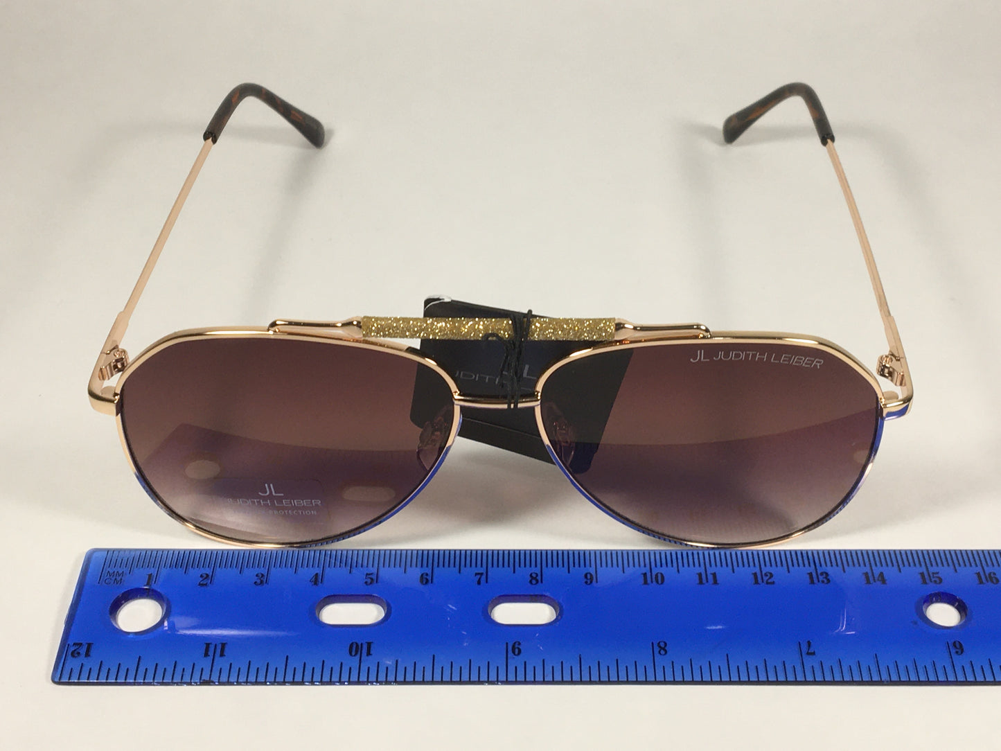 JL By Judith Leiber Lotus Aviator Sunglasses Gold Brown Frame Gold Bar Brown Gradient Lens - Sunglasses