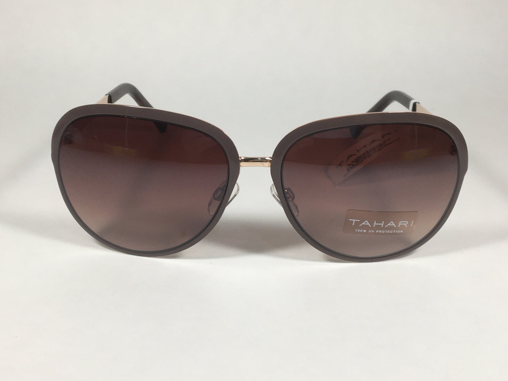 Tahari Designer Sunglasses Brown And Gold Frame Brown Gradient Lens TH753 BRN - Sunglasses