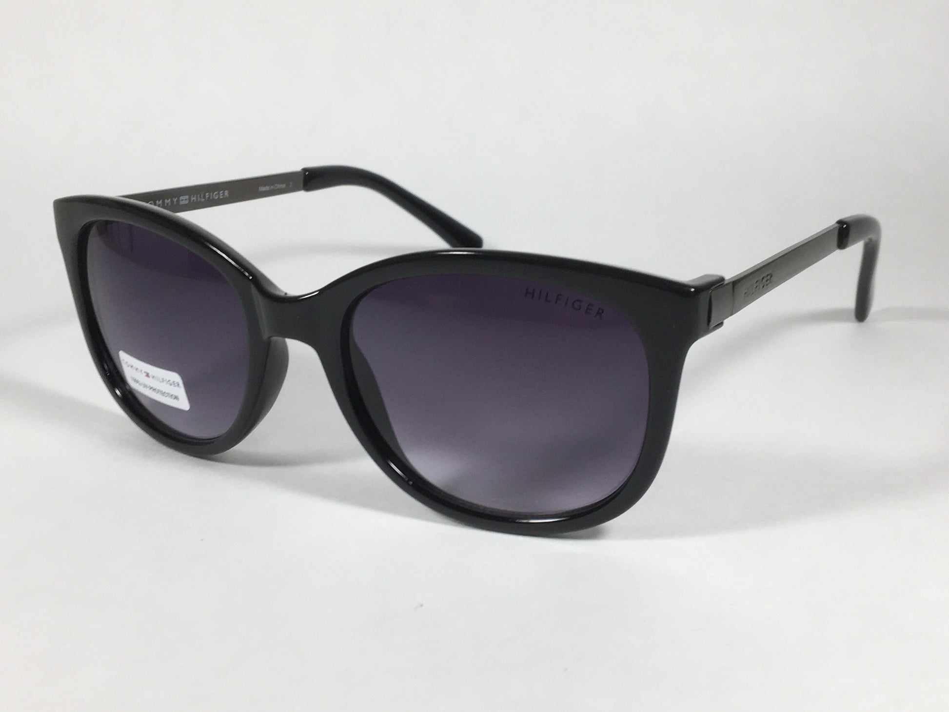 Tommy Hilfiger Olivia Square Sunglasses Shiny Black and Gunmetal Gray Frame Gray Gradient Lens OLIVIA WP OL269 - Sunglasses