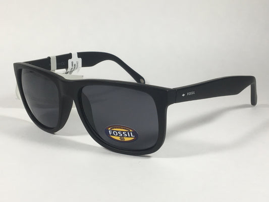 Fossil Square Sunglasses Matte Black Frame Solid Gray Lens FM12 - Sunglasses