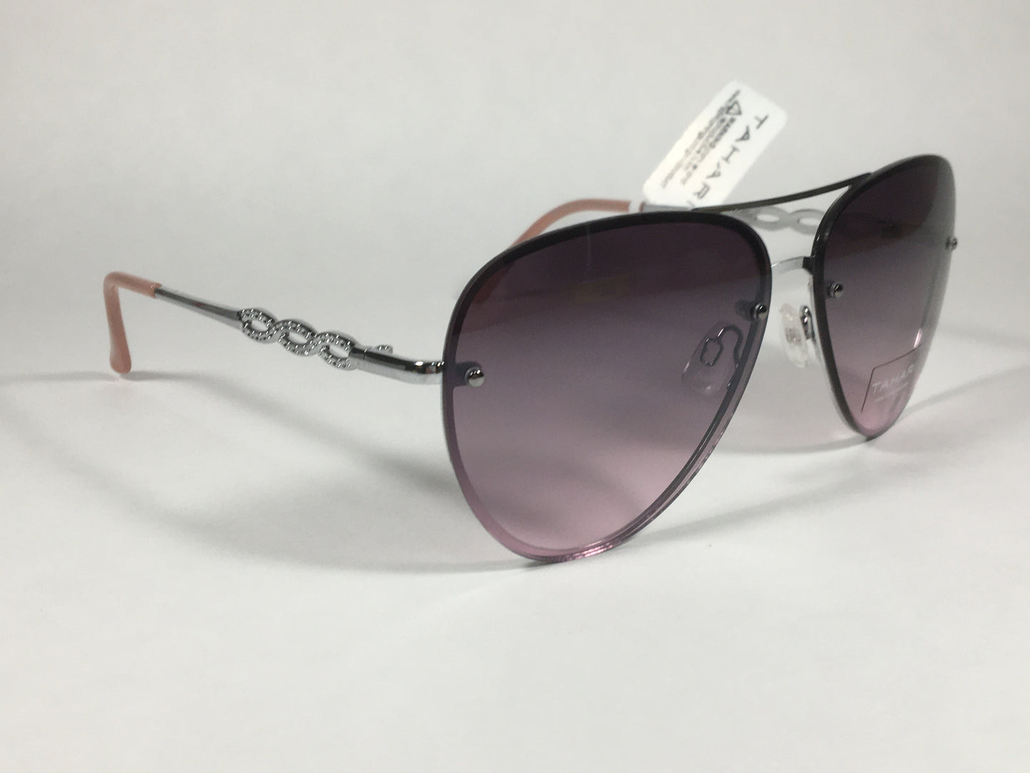 Tahari Rimless Aviator Sunglasses Silver Metal Rose Gradient Lens TH789 SLVRS - Sunglasses