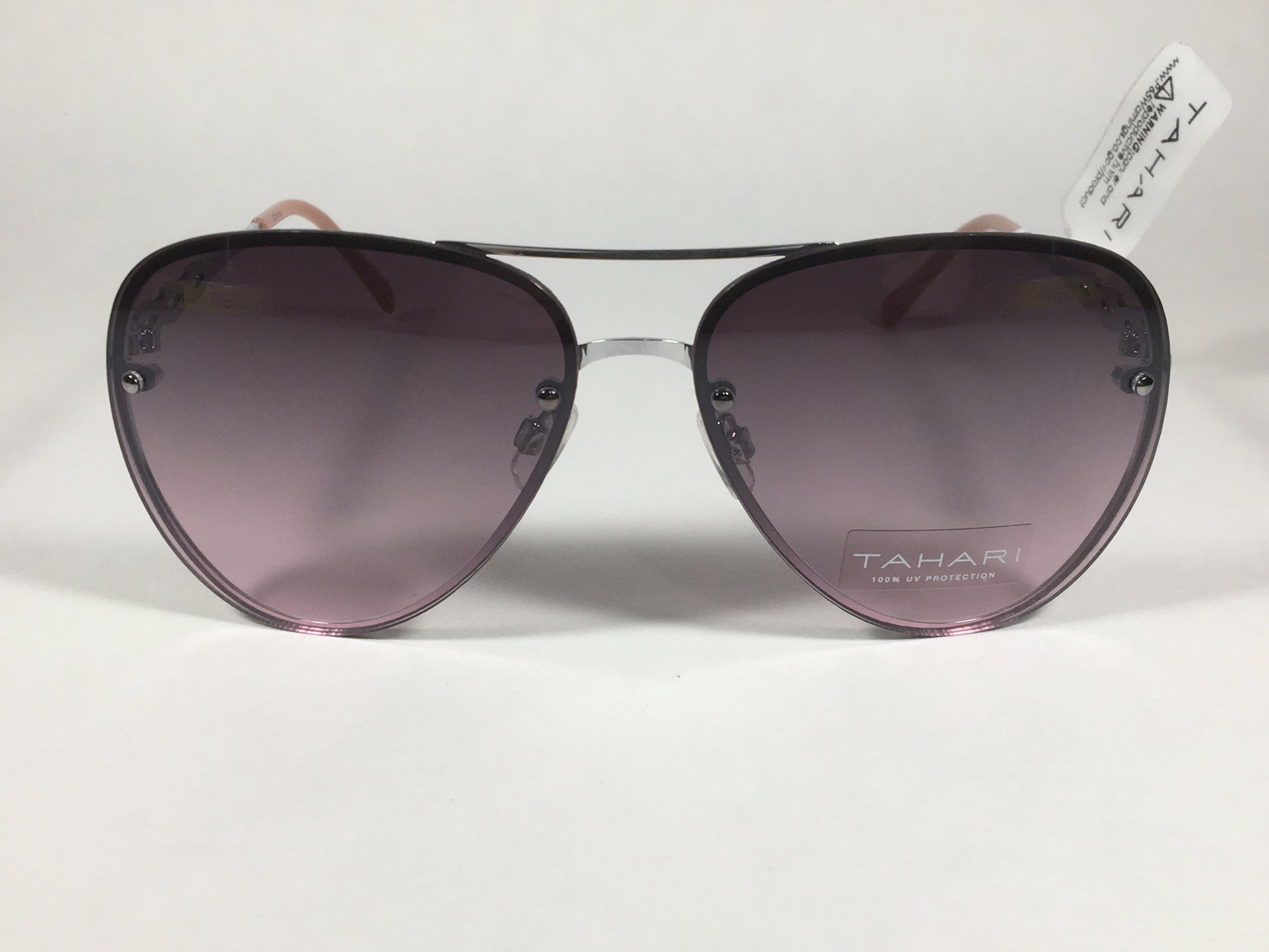 Tahari Rimless Aviator Sunglasses Silver Metal Rose Gradient Lens TH789 SLVRS - Sunglasses