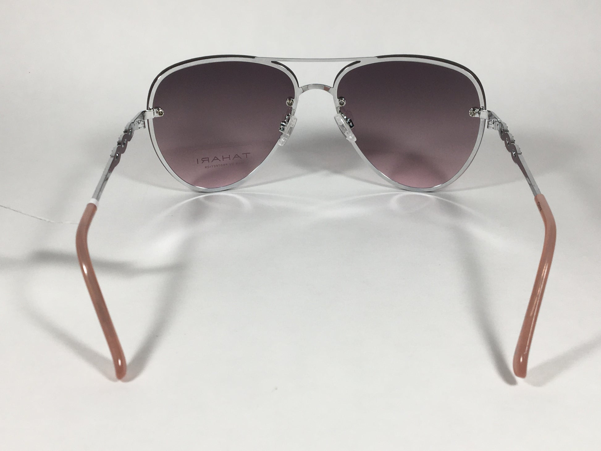 Tahari Rimless Aviator Sunglasses Silver Metal Rose Gradient Lens TH789 SLVRS - Sunglasses