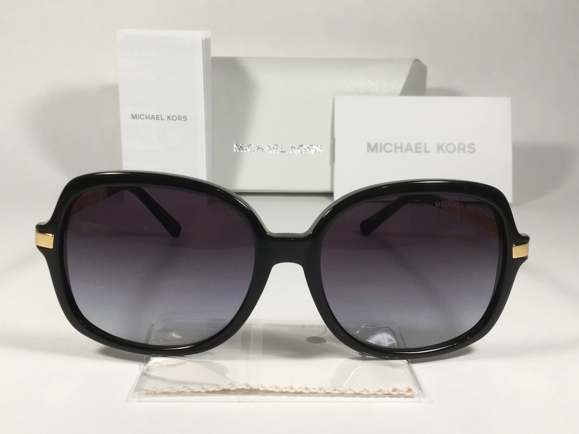 Michael Kors Adrianna II Square Sunglasses Shiny Black Gold Gray Gradient Lens MK-2024 - Sunglasses