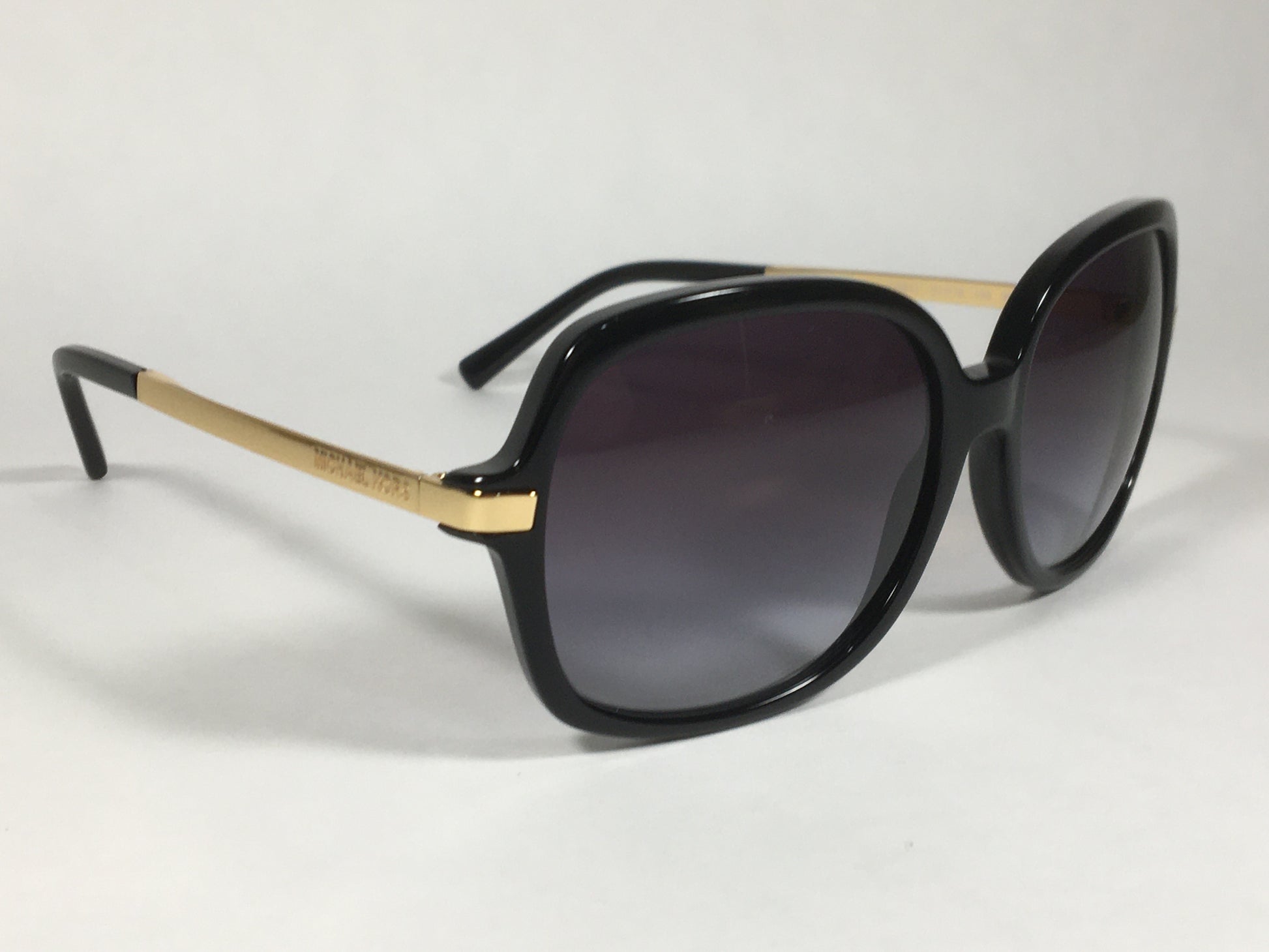 Michael Kors Adrianna II Square Sunglasses Shiny Black Gold Gray Gradient Lens MK-2024 - Sunglasses