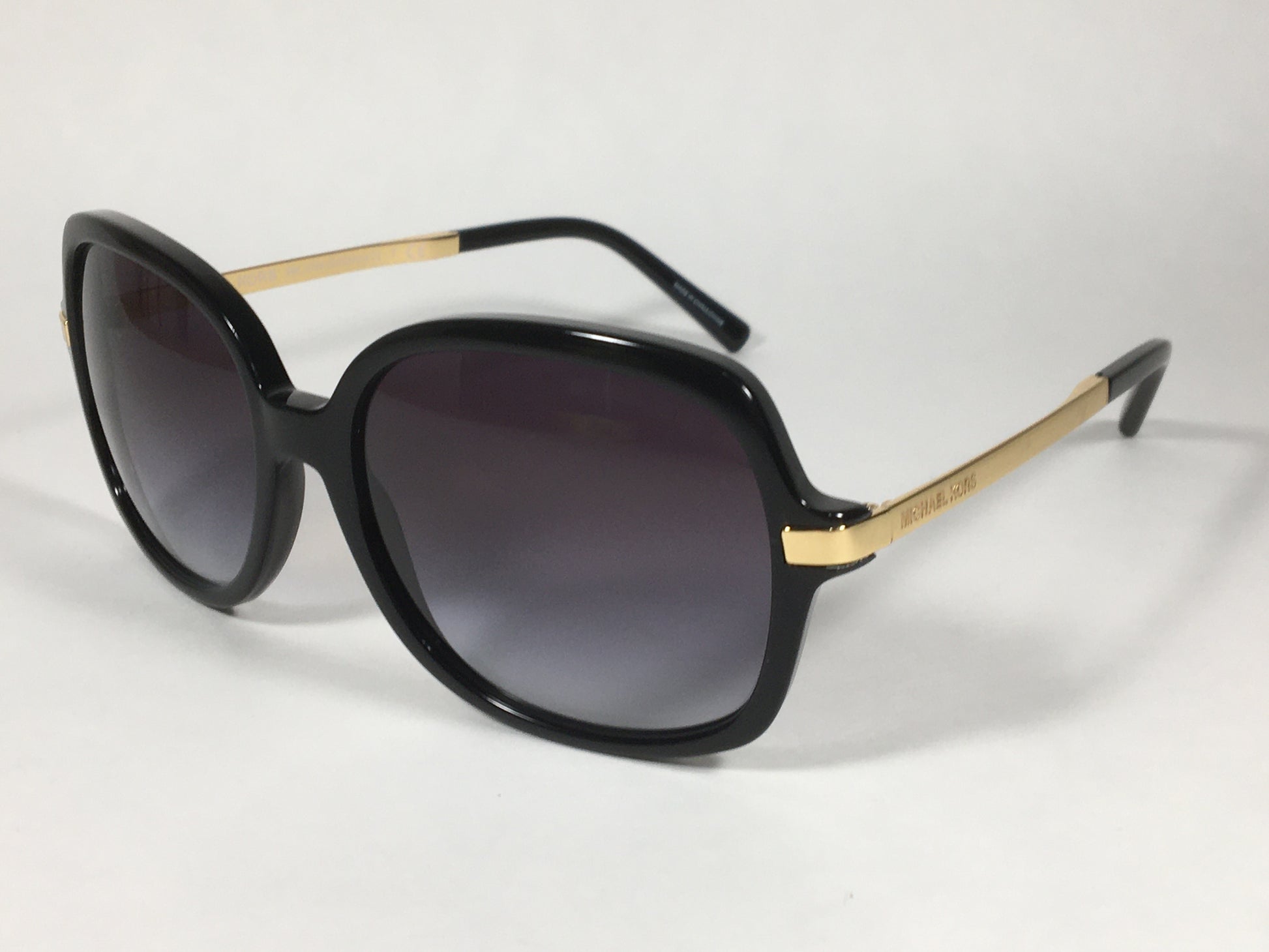 Michael Kors Adrianna II Square Sunglasses Shiny Black Gold Gray Gradient Lens MK-2024 - Sunglasses