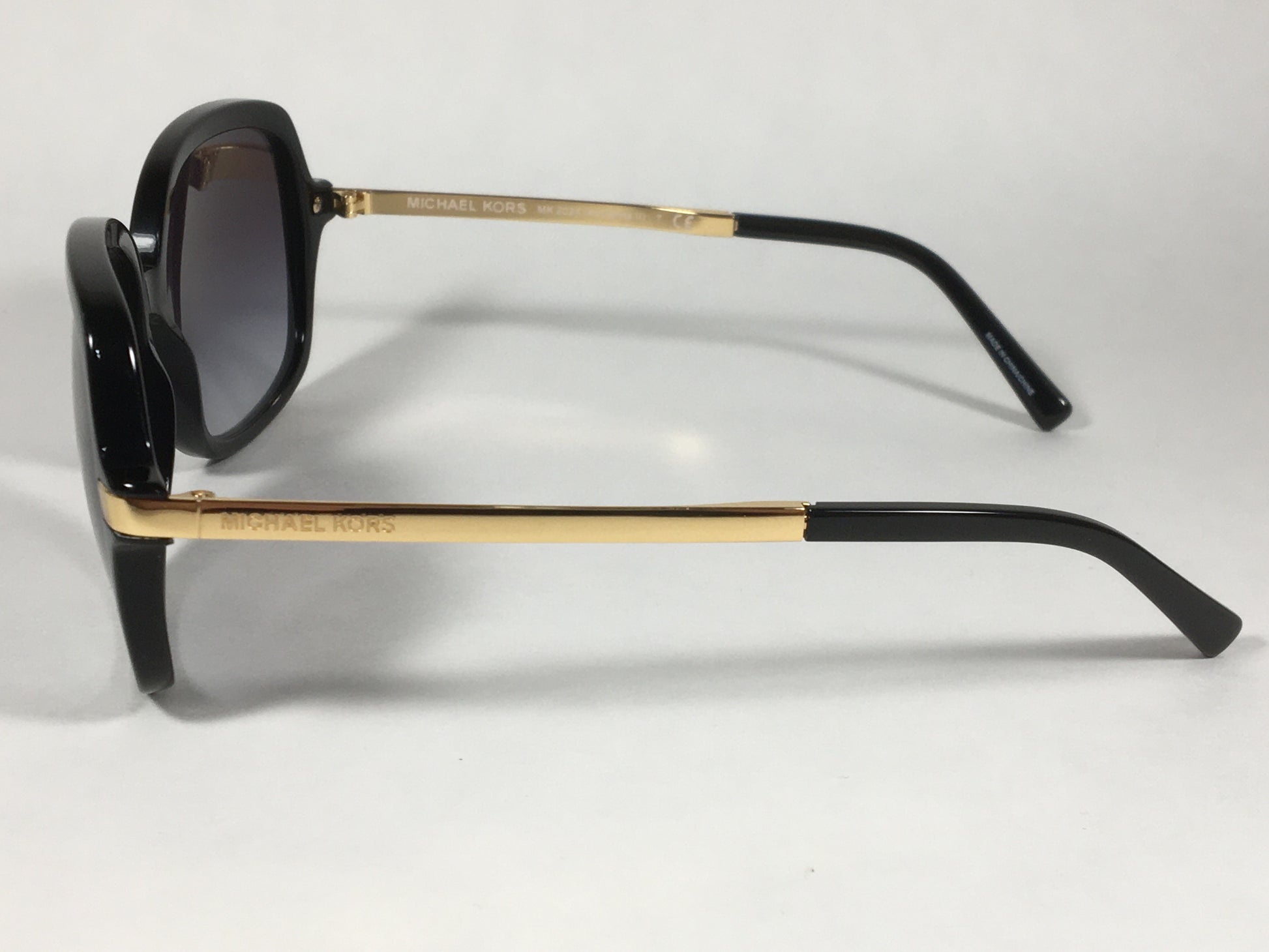 Michael Kors Adrianna II Square Sunglasses Shiny Black Gold Gray Gradient Lens MK-2024 - Sunglasses