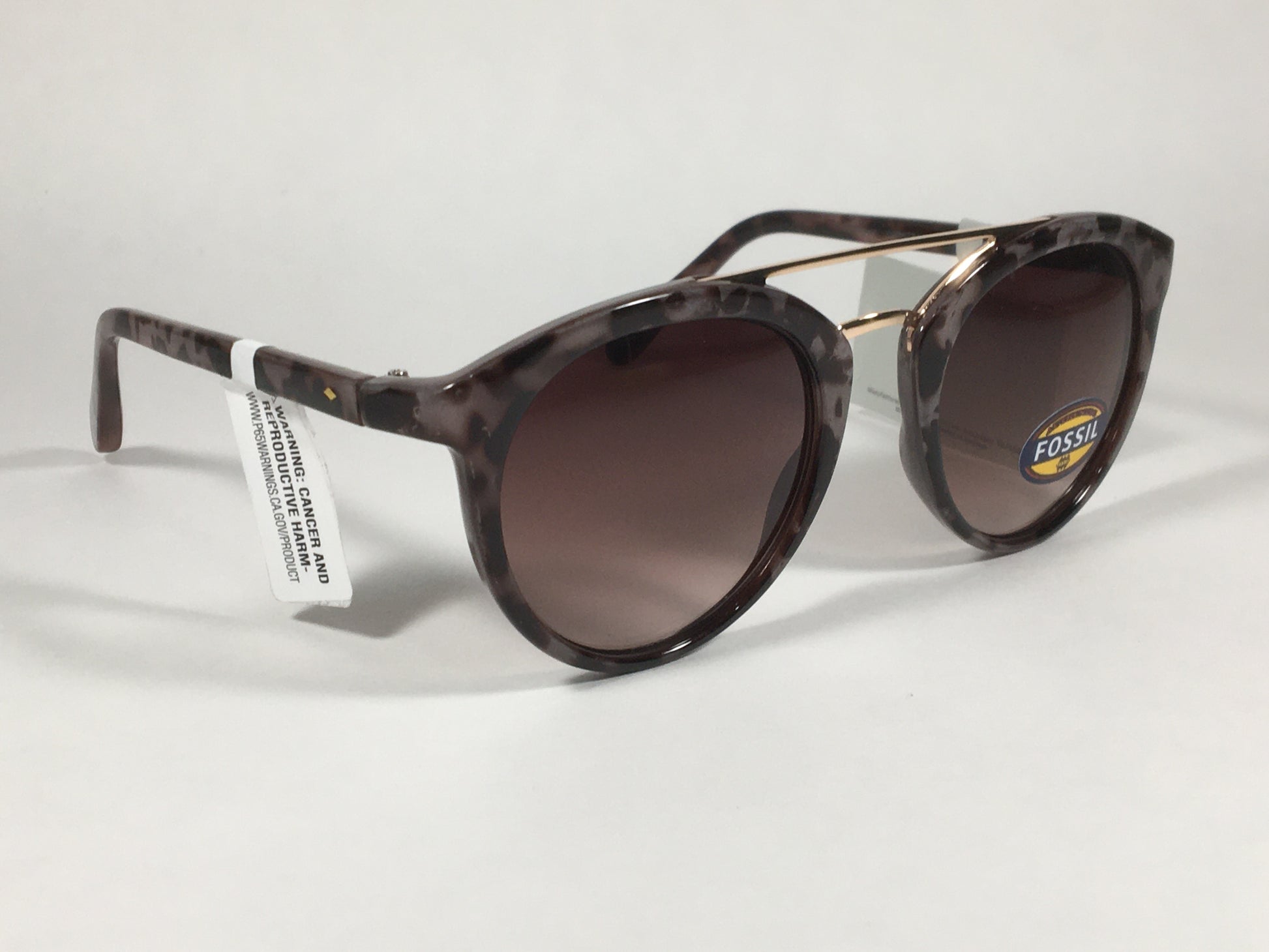 Fossil Round Brow Bar Sunglasses FW151 Brown Frame Brown Gradient Lens - Sunglasses