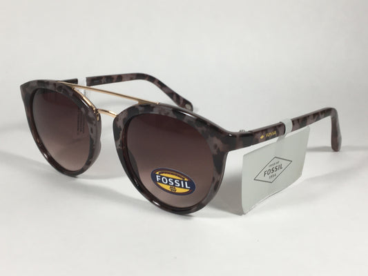 Fossil Round Brow Bar Sunglasses FW151 Brown Frame Brown Gradient Lens - Sunglasses