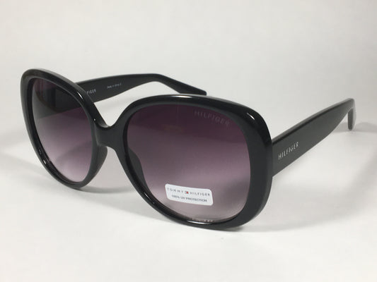 Tommy Hilfiger Dierdre Large Oval Sunglasses Shiny Black Frame Gray Gradient Lens DIERDRE WP OL436 - Sunglasses