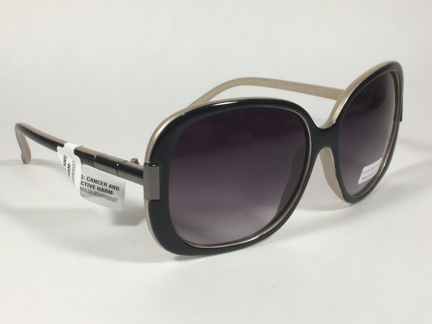 Tommy Hilfiger Janet Large Oval Sunglasses Two Tone Black And Tan Frame Gray Gradient Lens JANET WP OL90 - Sunglasses