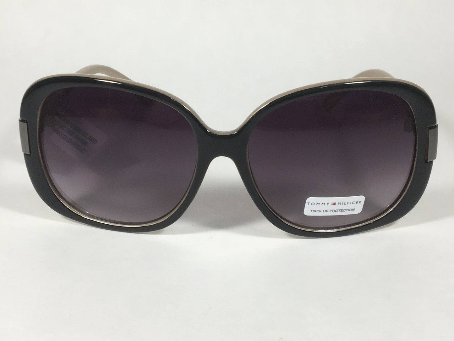 Tommy Hilfiger Janet Large Oval Sunglasses Two Tone Black And Tan Frame Gray Gradient Lens JANET WP OL90 - Sunglasses