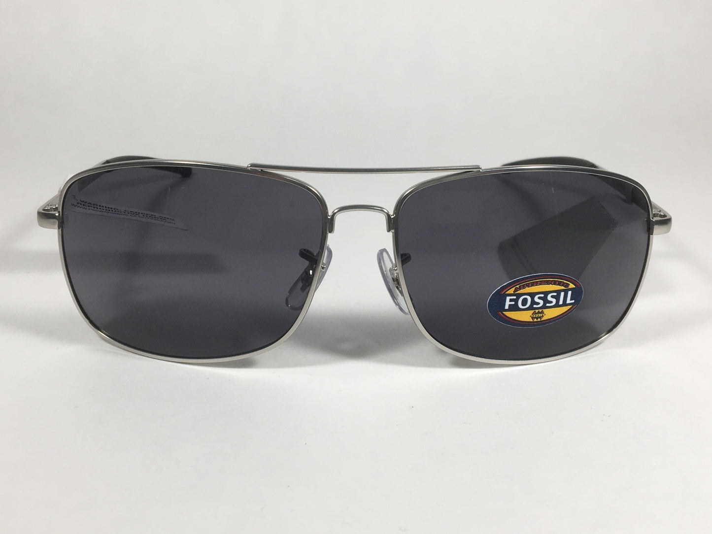Fossil FM32 Navigator Rectangular Sunglasses Silver Frame Gray Lens - Sunglasses