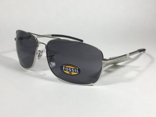 Fossil FM32 Navigator Rectangular Sunglasses Silver Frame Gray Lens - Sunglasses