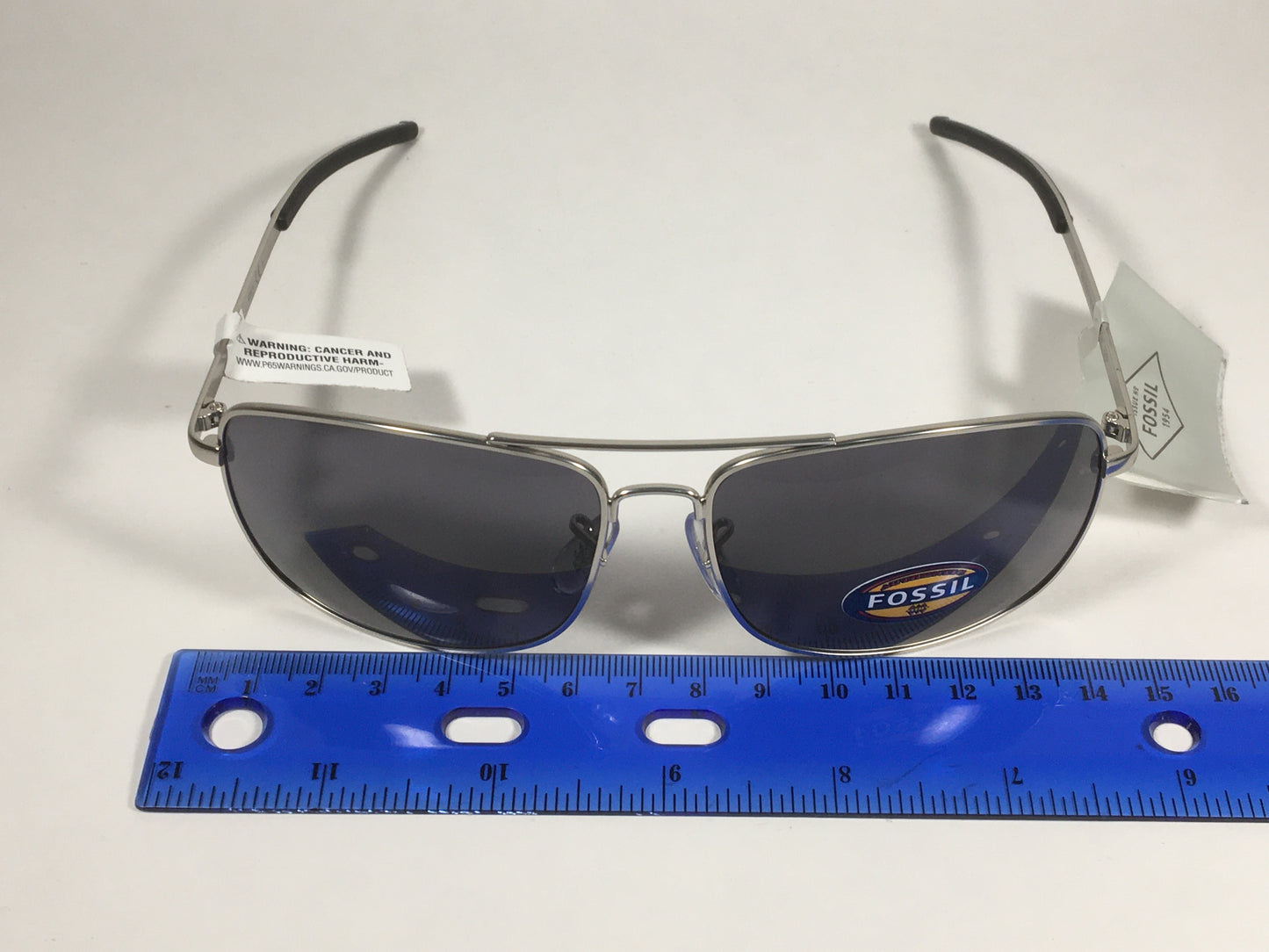 Fossil FM32 Navigator Rectangular Sunglasses Silver Frame Gray Lens - Sunglasses