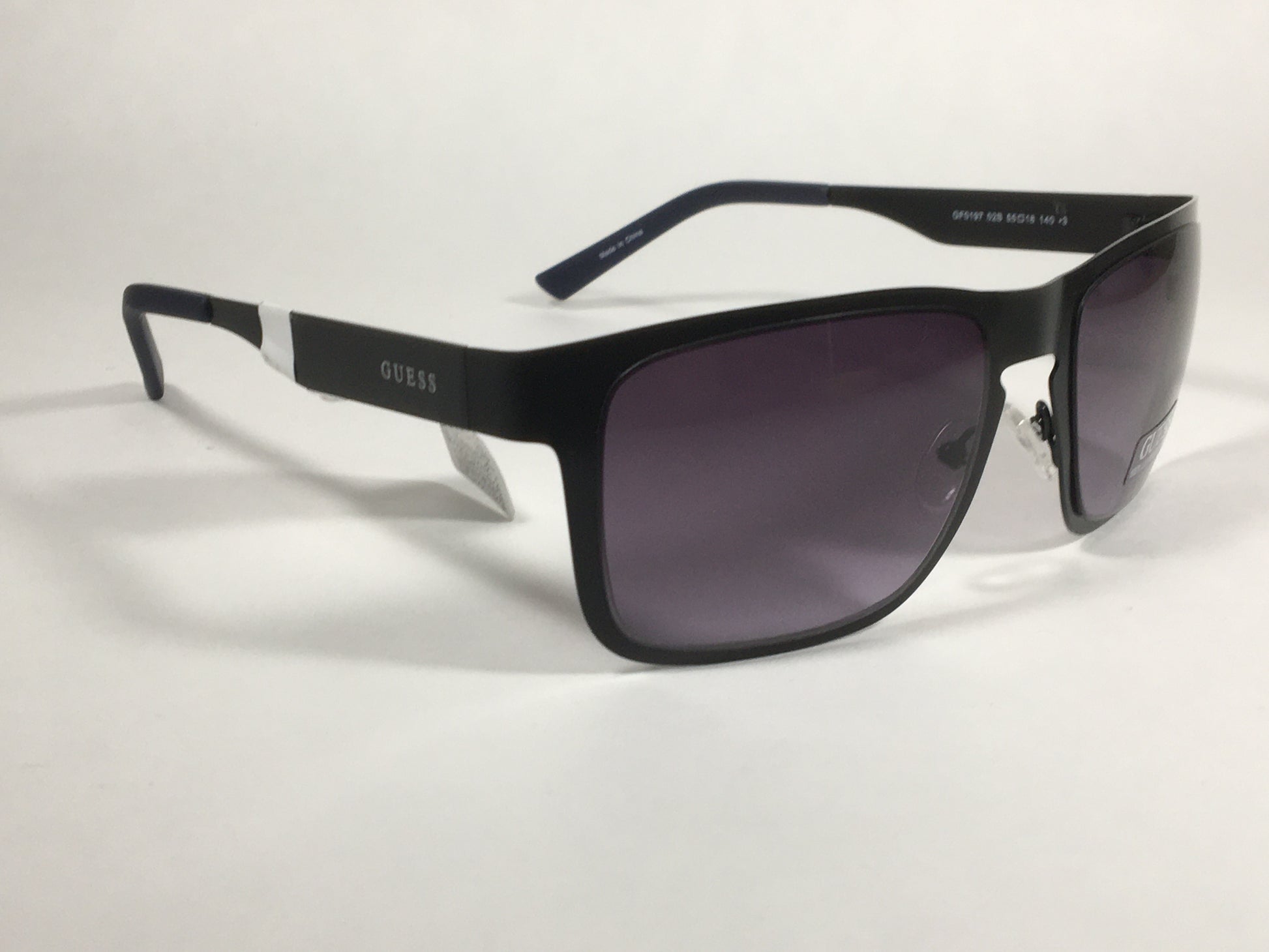 Guess Rectangular Sunglasses Matte Black Navy Blue Frame Smoke Gradient Lens GF0197 02B - Sunglasses