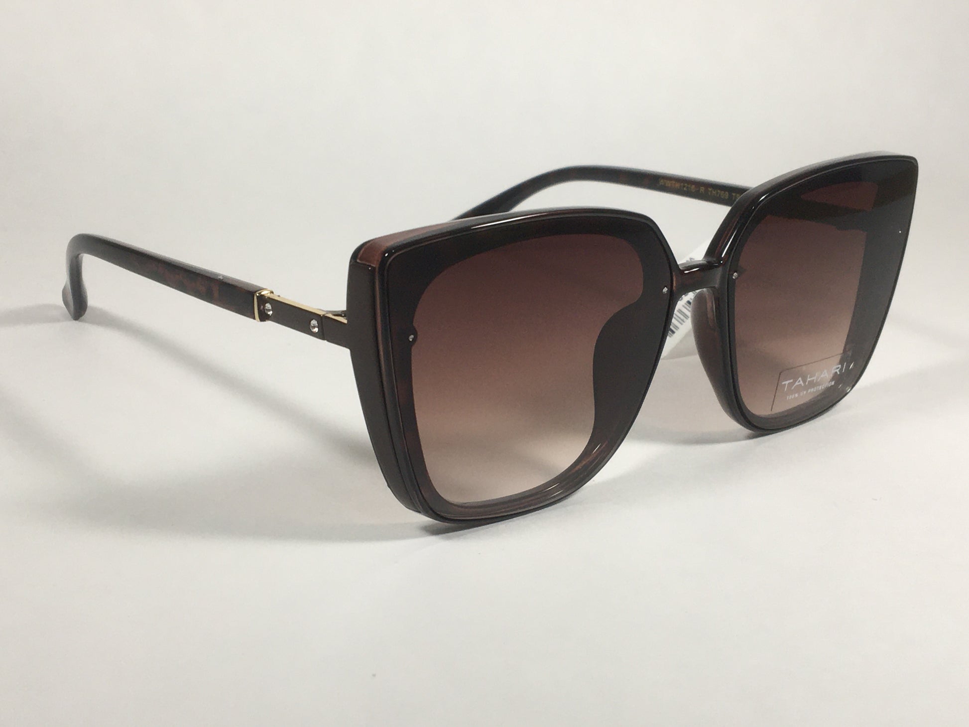 Tahari Cat Eye Square Sunglasses Brown Tortoise Frame Brown Gradient Lens TH769 TS - Sunglasses