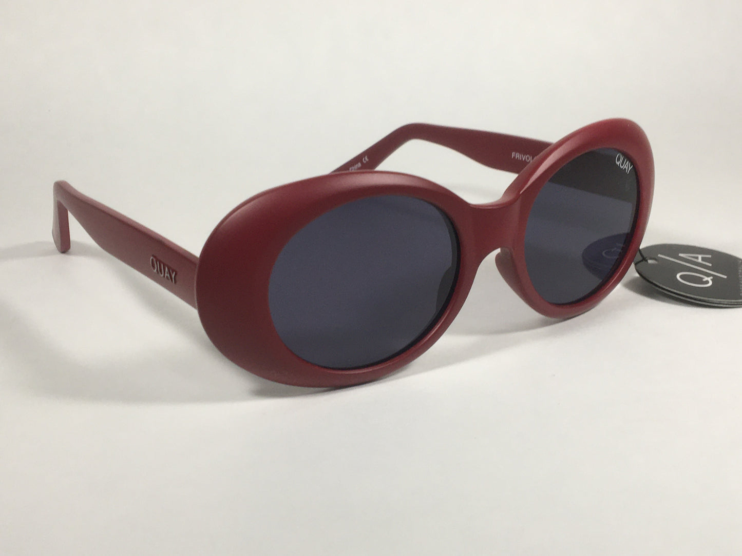 Quay Frivolous QW000293 RED/SMK Oval Sunglasses Matte Red Plastic Frame Smoke Gray Lens - Sunglasses