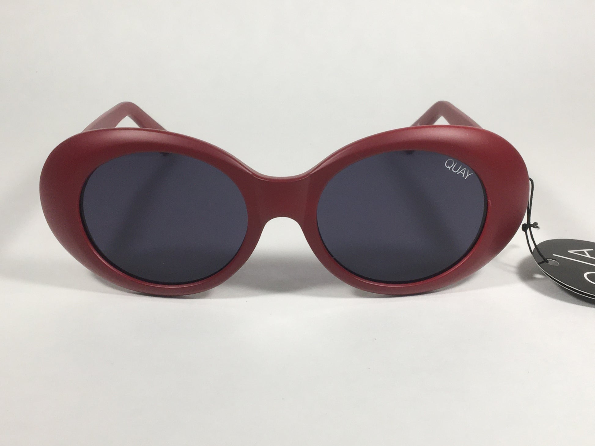 Quay Frivolous QW000293 RED/SMK Oval Sunglasses Matte Red Plastic Frame Smoke Gray Lens - Sunglasses