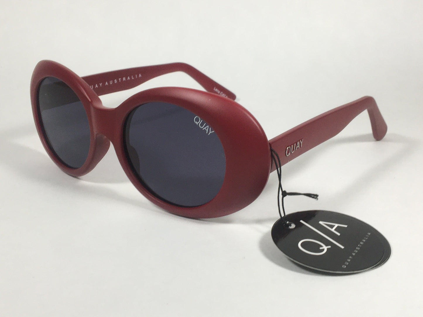 Quay Frivolous QW000293 RED/SMK Oval Sunglasses Matte Red Plastic Frame Smoke Gray Lens - Sunglasses