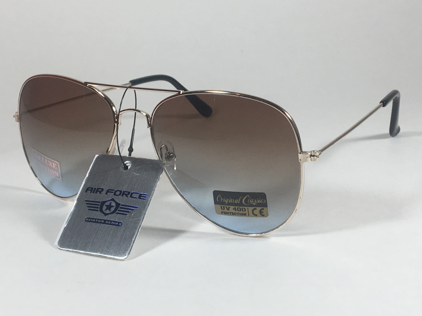 Air Force Top Ace Aviator Sunglasses Copper Gold Wire Metal Brown Blue Gradient - Sunglasses