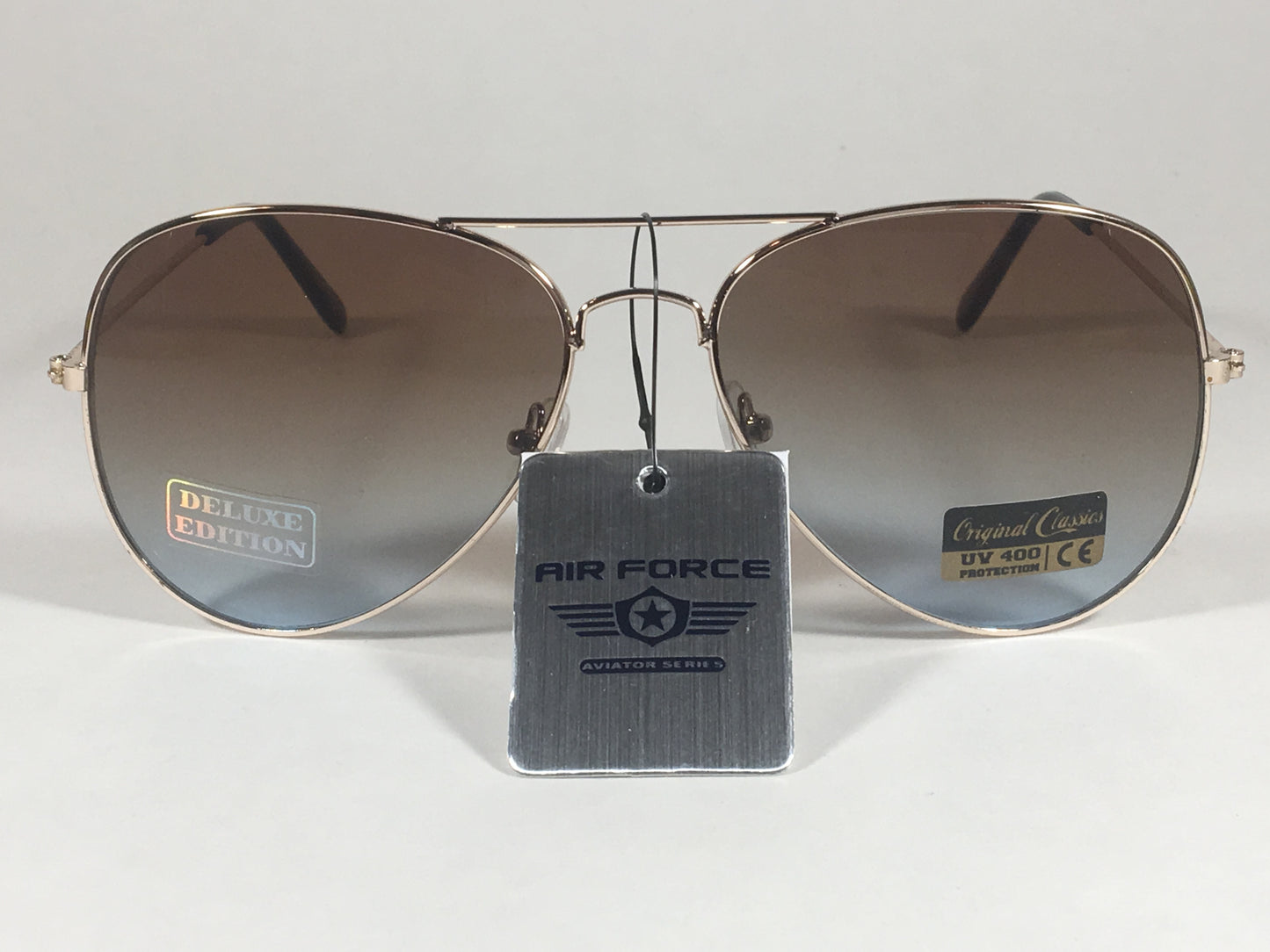 Air Force Top Ace Aviator Sunglasses Copper Gold Wire Metal Brown Blue Gradient - Sunglasses