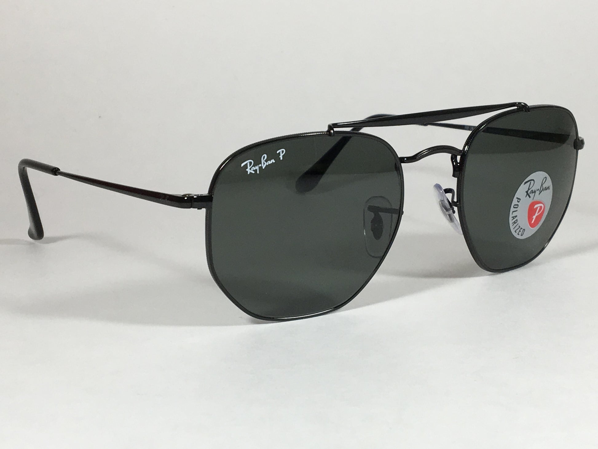 Ray-Ban Polarized The Marshal Hexagon Pilot Sunglasses Black Green Lens Rb3648 002 58 - Sunglasses