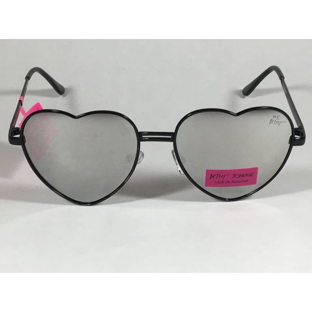 Betsey Johnson Bj445114 Blk Heart Sunglasses Black Metal Silver Mirror Lens - Sunglasses