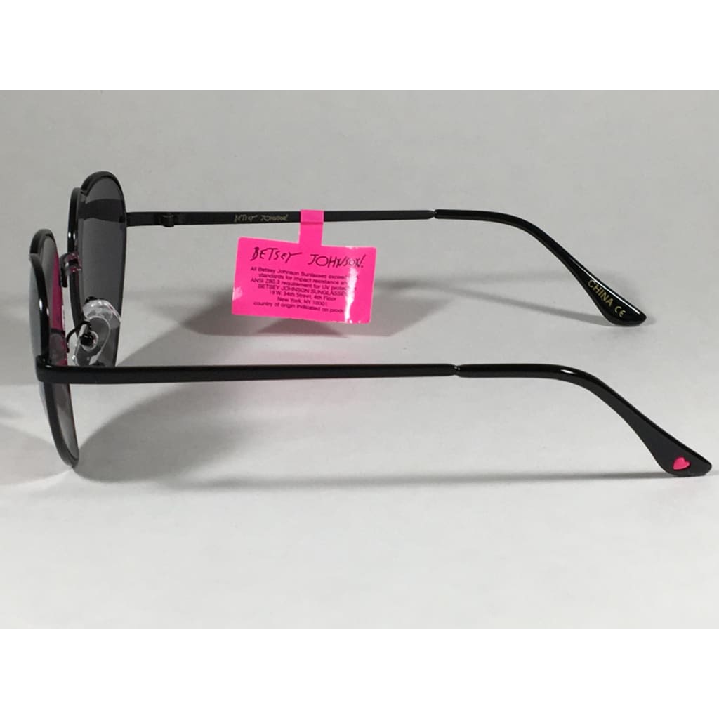 Betsey Johnson Bj445114 Blk Heart Sunglasses Black Metal Silver Mirror Lens - Sunglasses