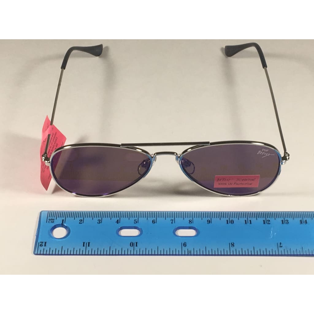 Betsey Johnson Flat Aviator Sunglasses Gray Metal Wire Blue Mirror Lens Bj462134 Blue - Sunglasses