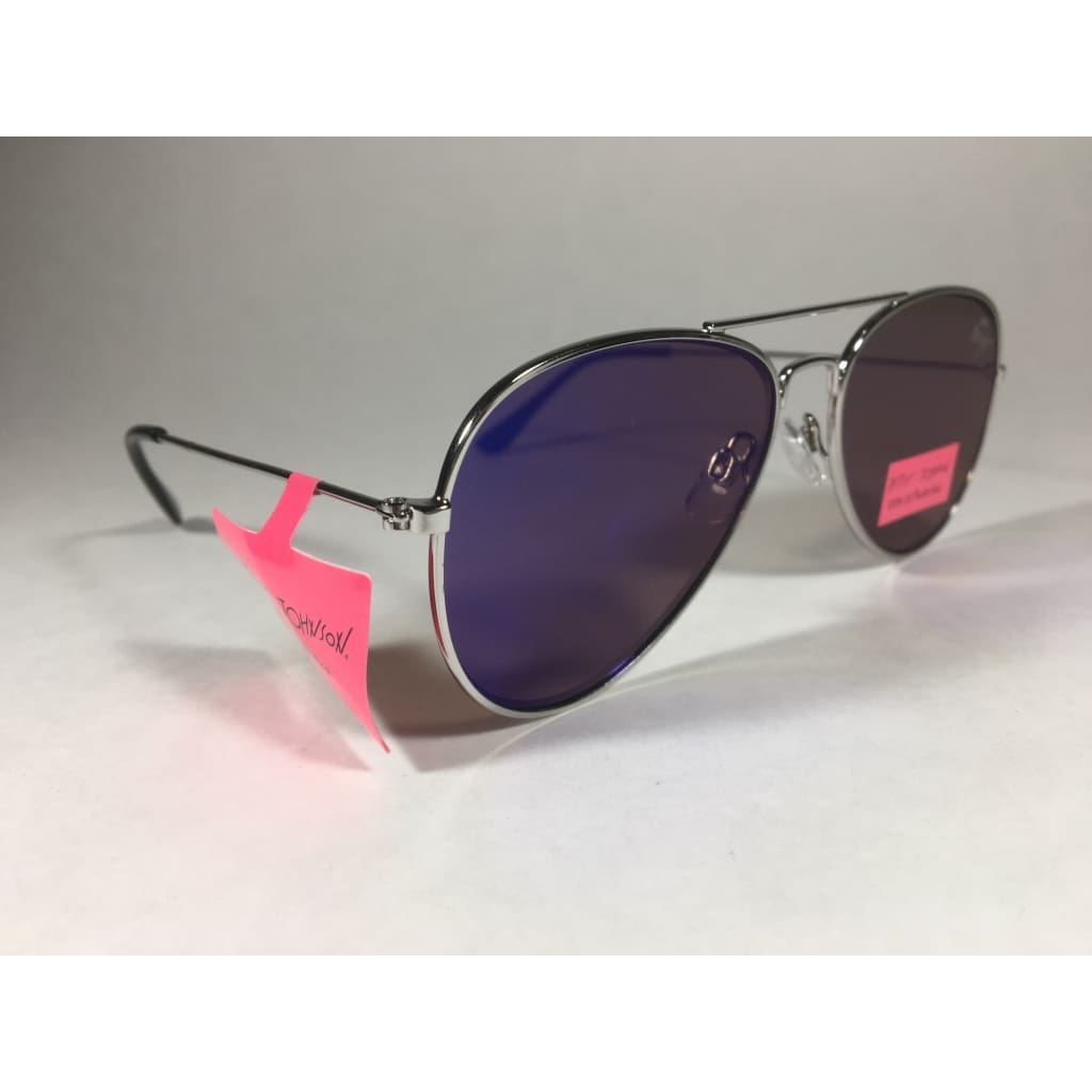 Betsey Johnson Flat Aviator Sunglasses Gray Metal Wire Blue Mirror Lens Bj462134 Blue - Sunglasses