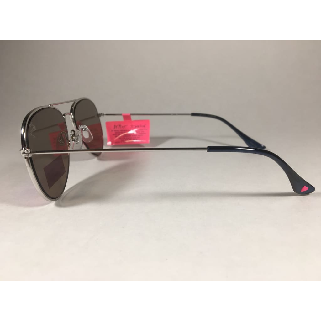 Betsey Johnson Flat Aviator Sunglasses Gray Metal Wire Blue Mirror Lens Bj462134 Blue - Sunglasses