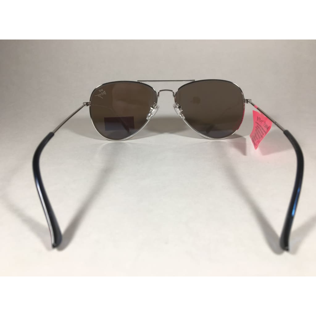 Betsey Johnson Flat Aviator Sunglasses Gray Metal Wire Blue Mirror Lens Bj462134 Blue - Sunglasses