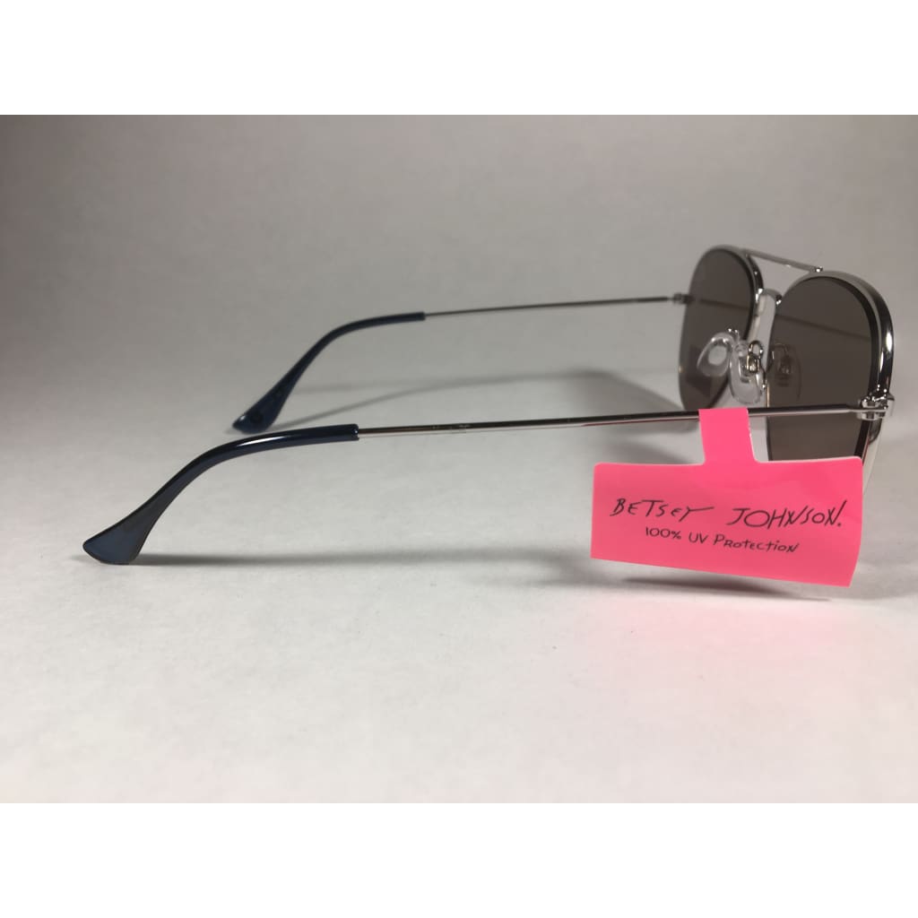 Betsey Johnson Flat Aviator Sunglasses Gray Metal Wire Blue Mirror Lens Bj462134 Blue - Sunglasses