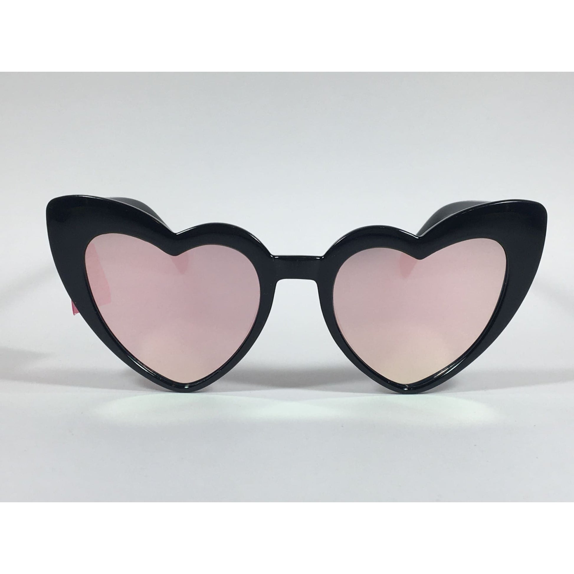 Betsey Johnson Sliding Heart Sunglasses Black Pink Coral Mirror Lens BJ899106 - Sunglasses