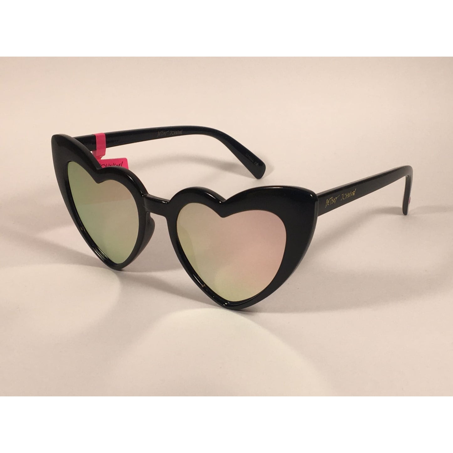 Betsey Johnson Sliding Heart Sunglasses Black Pink Coral Mirror Lens BJ899106 - Sunglasses