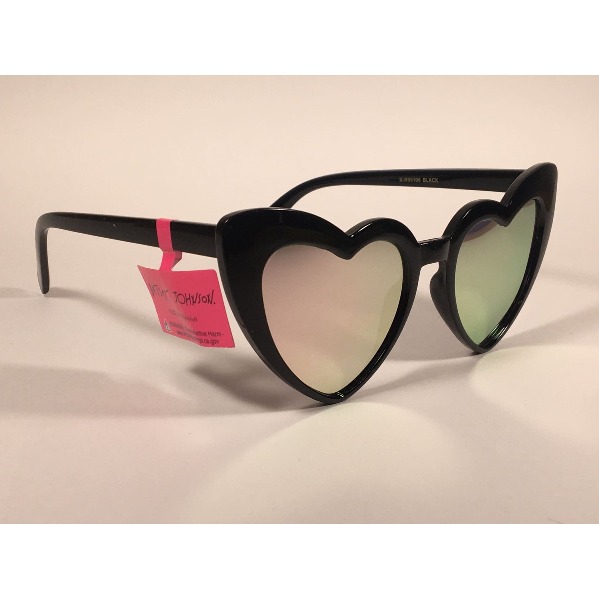 Betsey Johnson Sliding Heart Sunglasses Black Pink Coral Mirror Lens BJ899106 - Sunglasses