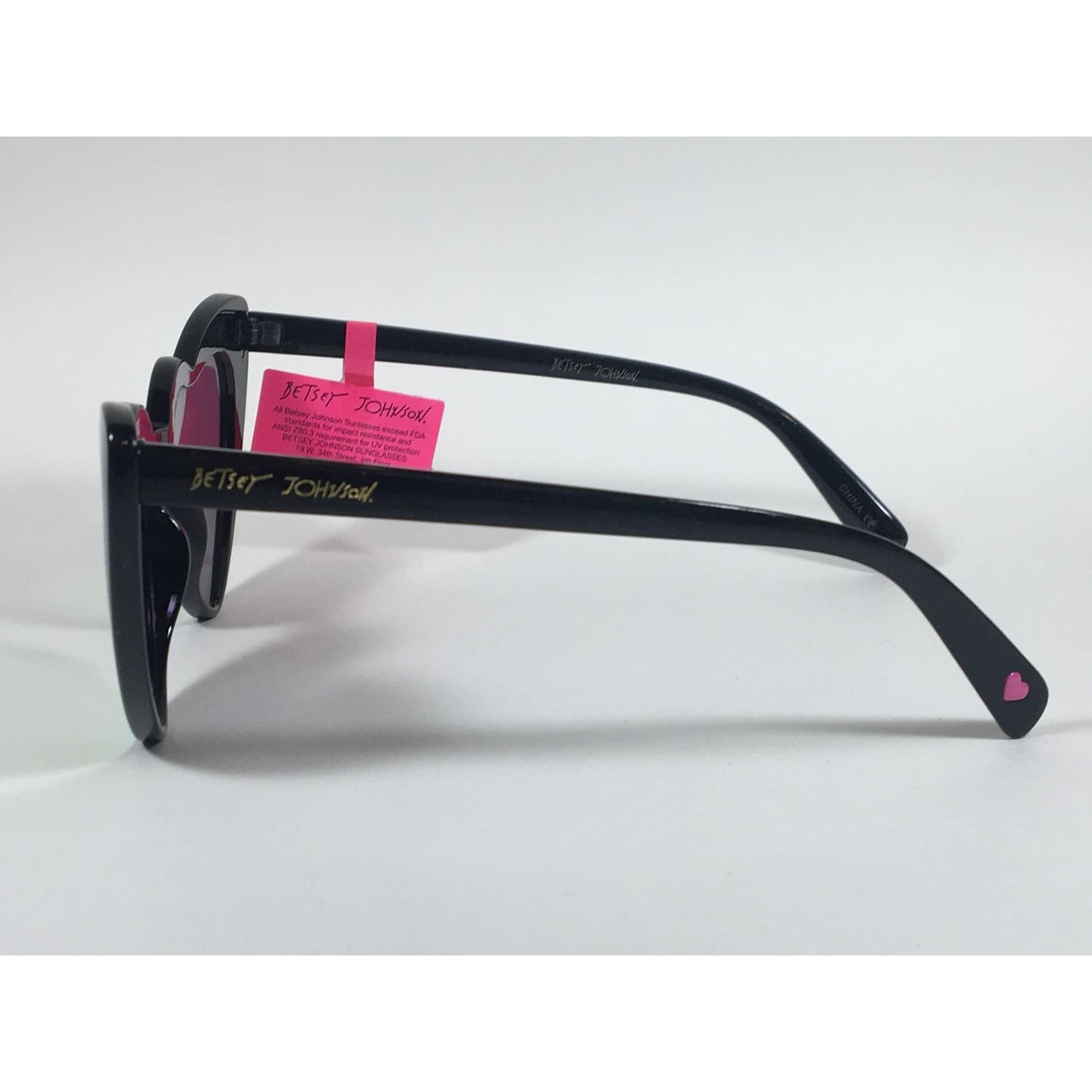 Betsey Johnson Sliding Heart Sunglasses Black Pink Coral Mirror Lens BJ899106 - Sunglasses