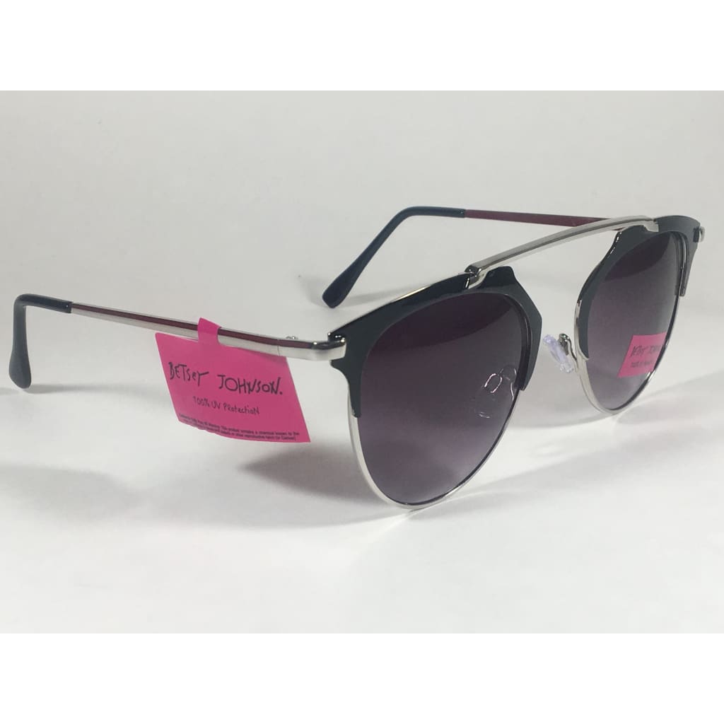 Betsey Johnson Womens Brow Sunglasses Silver Black Gray Gradient Retro Bj475114 - Sunglasses