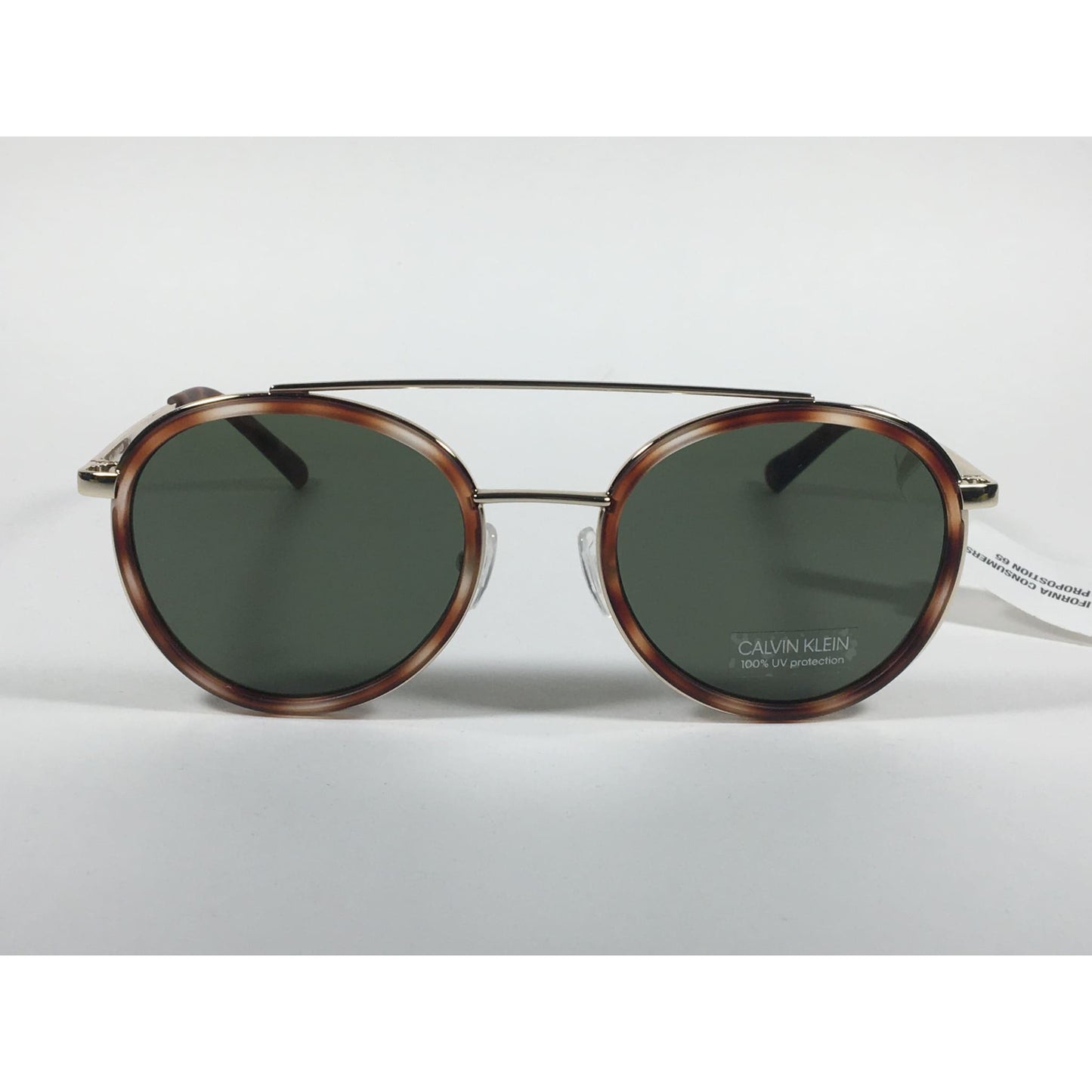 Calvin Klein CK19131S 240 Round Sunglasses Gold and Havana Green Lens - Sunglasses